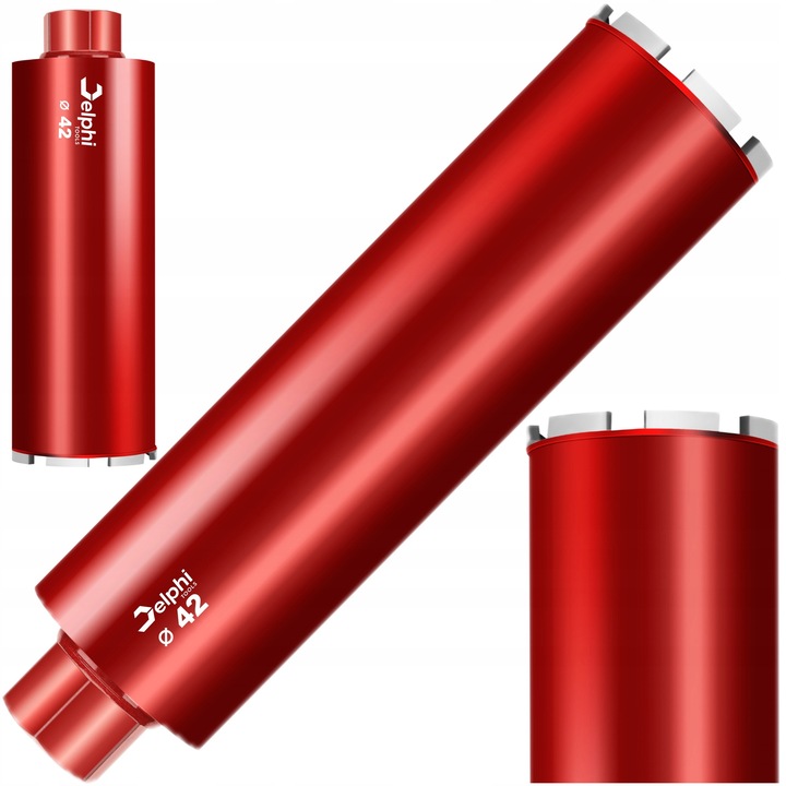 Carota diamantata, Delphi Tools, 42 mm, 450 mm, pentru beton, pentru asfalt, pentru materiale de constructii, 4 segmente, otel, 1,1 kg, 1/4" UNC, inaltimea segmentului 10 mm