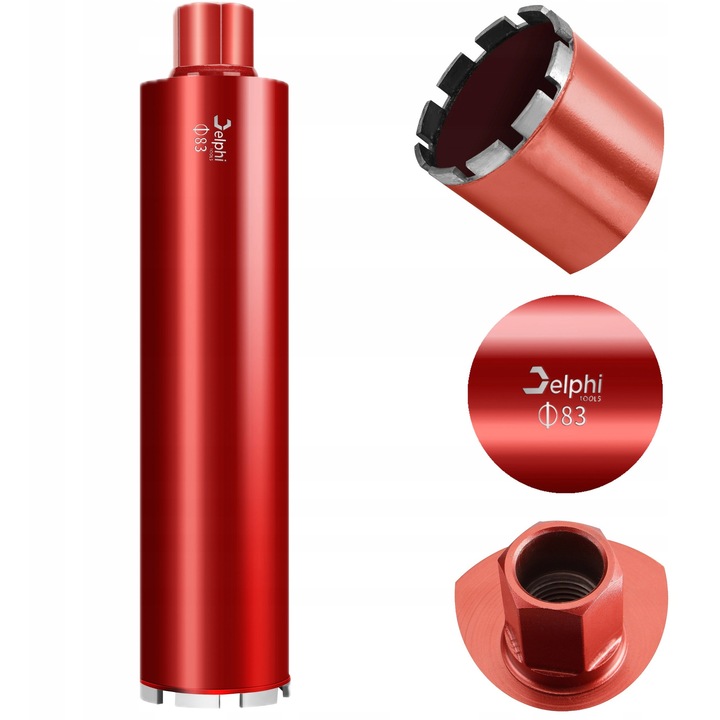 Carota diamantata, Delphi, 83 mm, 450 mm, 7 segmente, pentru beton, otel, durabilitate ridicata, gaurire precisa, pentru materiale de constructii