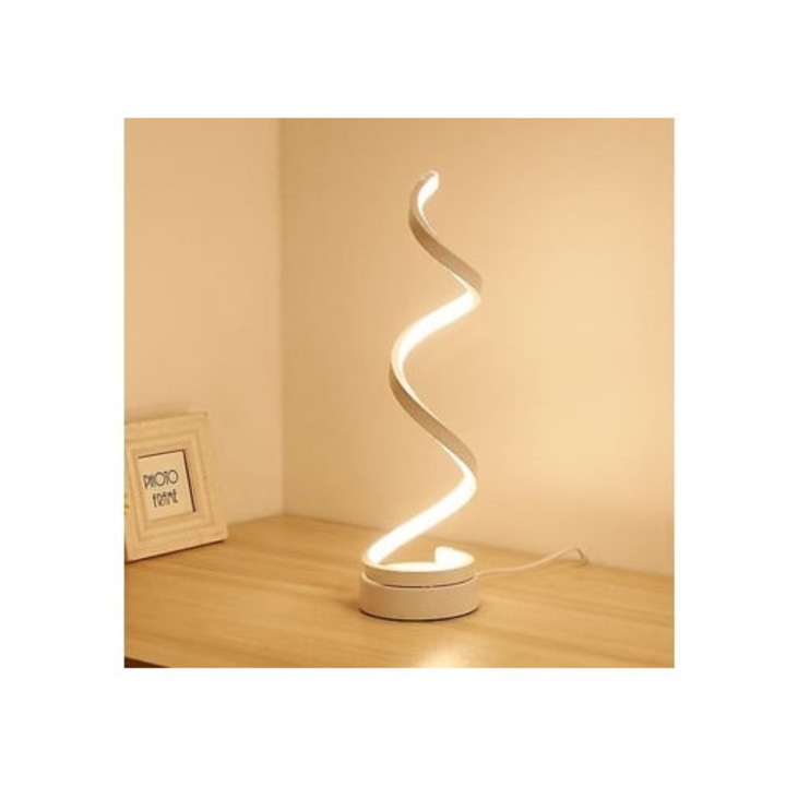 Veioza moderna LED, alba, design spirala, pentru citit, set de masa
