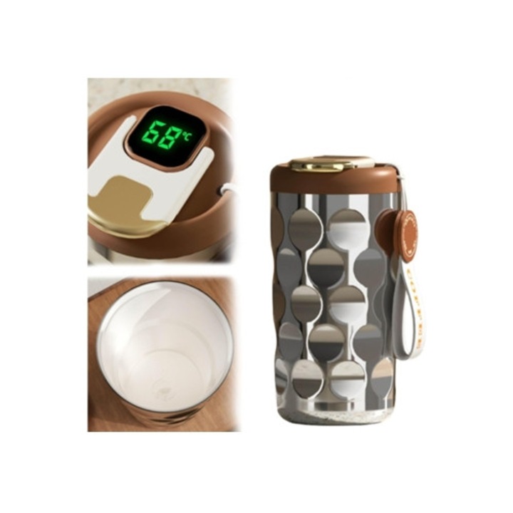 Termos cu ecran de temperatura, portabil, argintiu