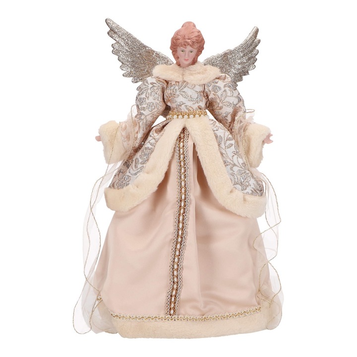 Varf de brad inger din portelan, ivory-roz-auriu, inaltime 42 cm