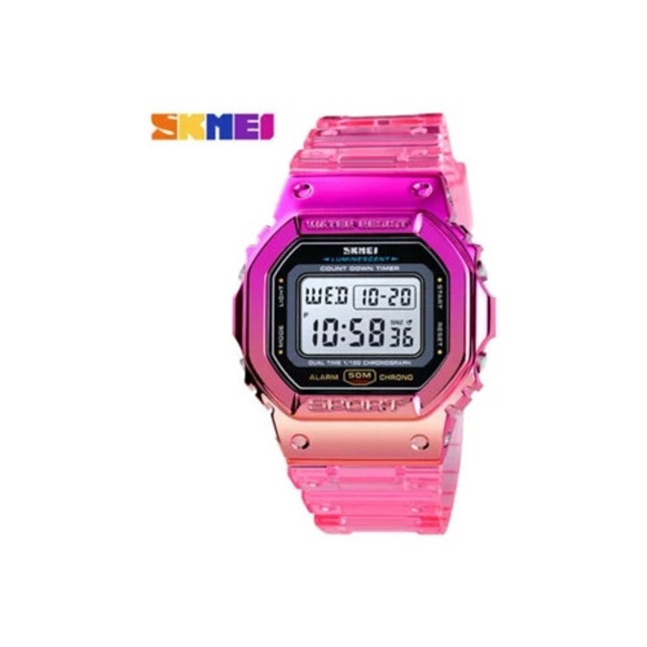 Ceas copii digital impermeabil, degradat rosu-roz, silicon, set