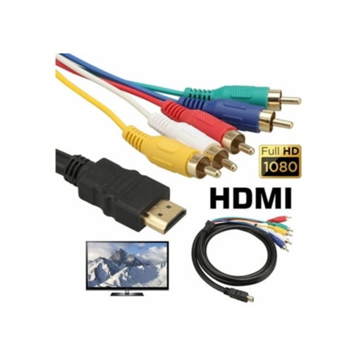 Cablu adaptor HDMI la RCA, transfer semnal de inalta definitie, audio si video, 1.5m