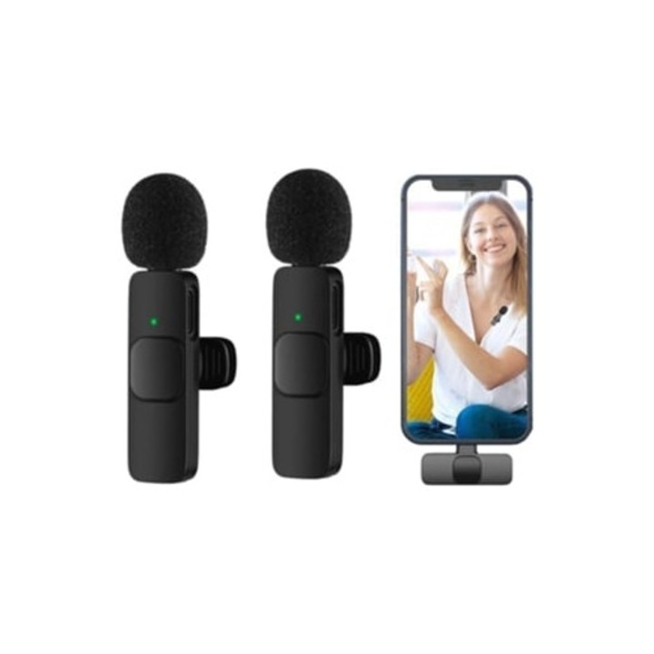 Set 2x Microfoane Lavaliera Wireless cu adaptor compatibil cu iPhone 14