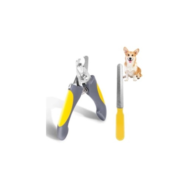 Cleste de unghii pentru caini si pisici cu protectie de siguranta, gri/galben
