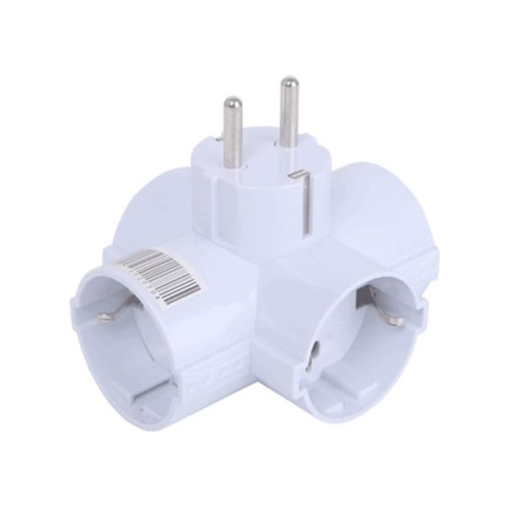 Adaptor de priza cu 4 socluri, protectie pentru copii, 16A, 250V, alb