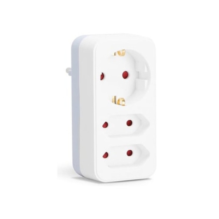 Priza cu 3 iesiri, Aigostar, 1 Schuko, 2 prize EU, alb