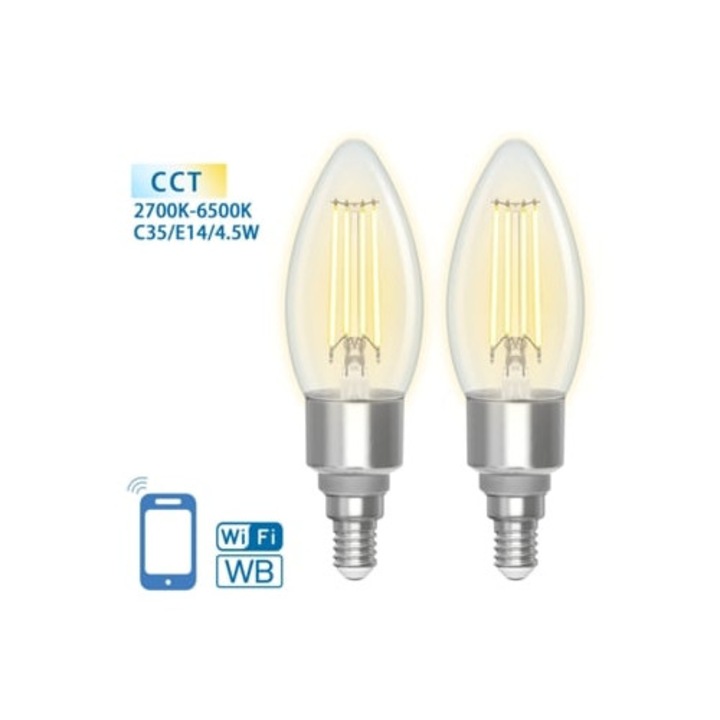 Bec Smart LED E14 Vintage 4.5W 470lm, Ajustabil 2700k-6500k, Wifi