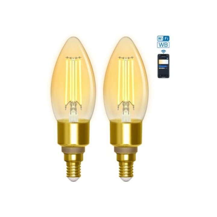 Bec Smart LED E14 Vintage C35 4.5W 470lm, Ajustabil 2700k-6500k, Wifi, Set