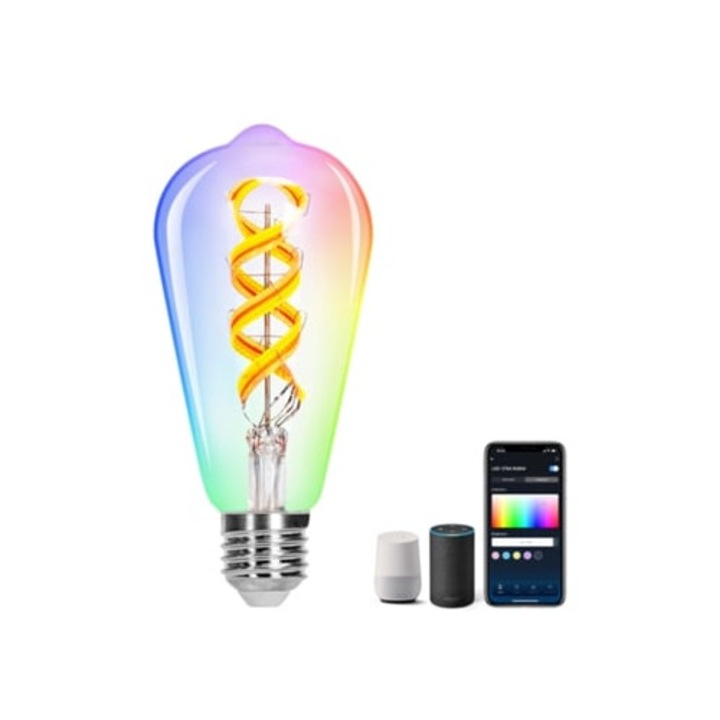 Bec LED E27 RGBW 4.9W 420LM Vintage ST64, lumina calda, set