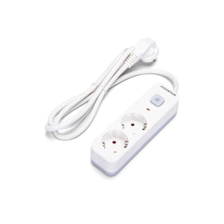 Prelungitor, 2 prize, 1.5m cablu, alb