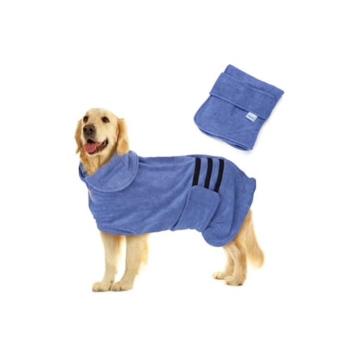 Robe pentru caini NOBLEZA L, super absorbant si cu uscare rapida, albastru