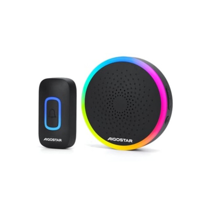 Sonerie wireless, Aigostar, waterproof, 5 nivele de volum, 60 melodii, neagra