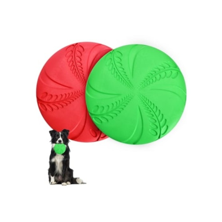 Set frisbee interactiv pentru caini, NOBLEZA 2 unitati, Verde/Rosu
