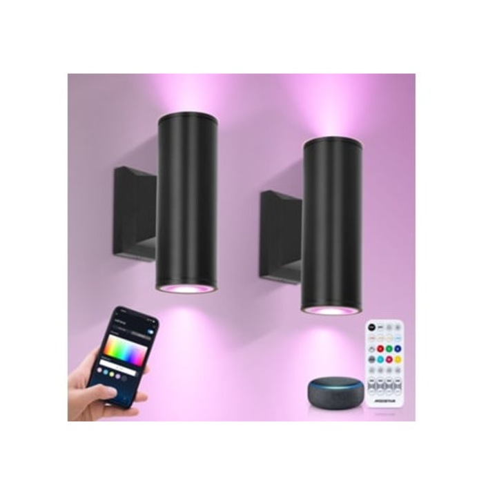 Aplica exterioara cu LED, Gu10, IP65, lampa inteligenta cu telecomanda, multicolor