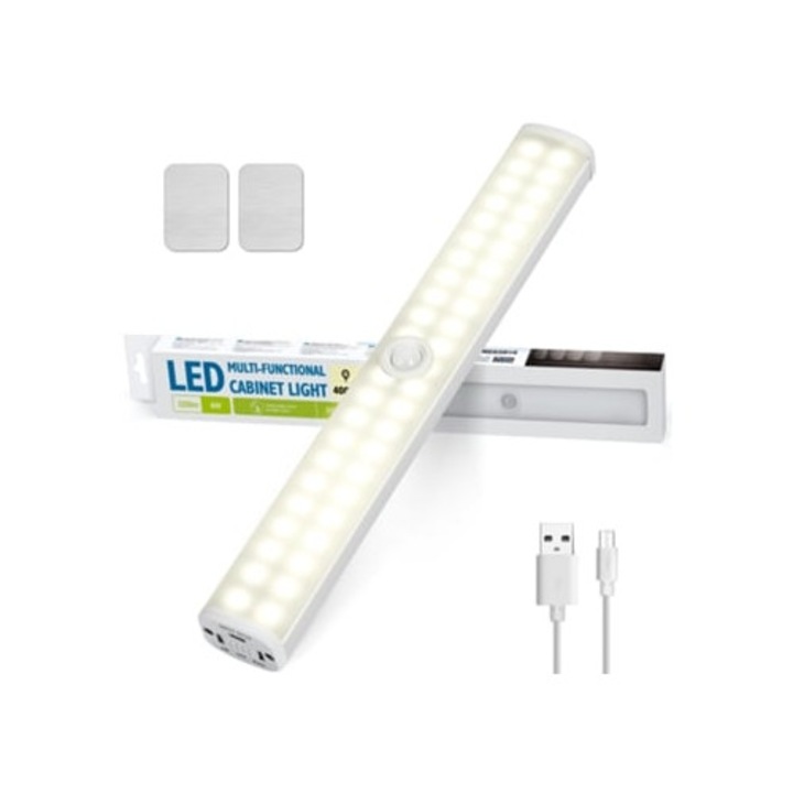 Veioza cu senzor de miscare, Aigostar, lumina LED reincarcabila 3000mAh, alb cald 4000K