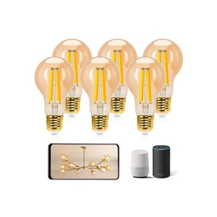 Bec LED Smart E27 Vintage 6W 806lm, Ajustabil 2700k-6500k, Wifi, Set