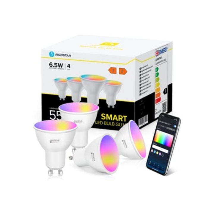 Смарт LED крушка Gu10, 7W, 555lm, RGB 2700K-6500K, Wi-Fi, Управление през приложение