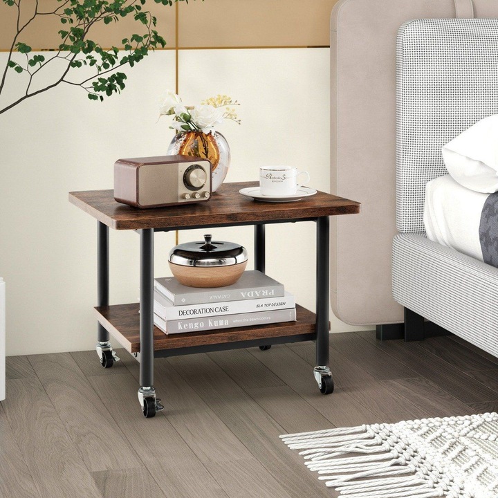 Masă pentru imprimantă B2X cu 2 niveluri, mobilă, maro rustic, 49x40cm