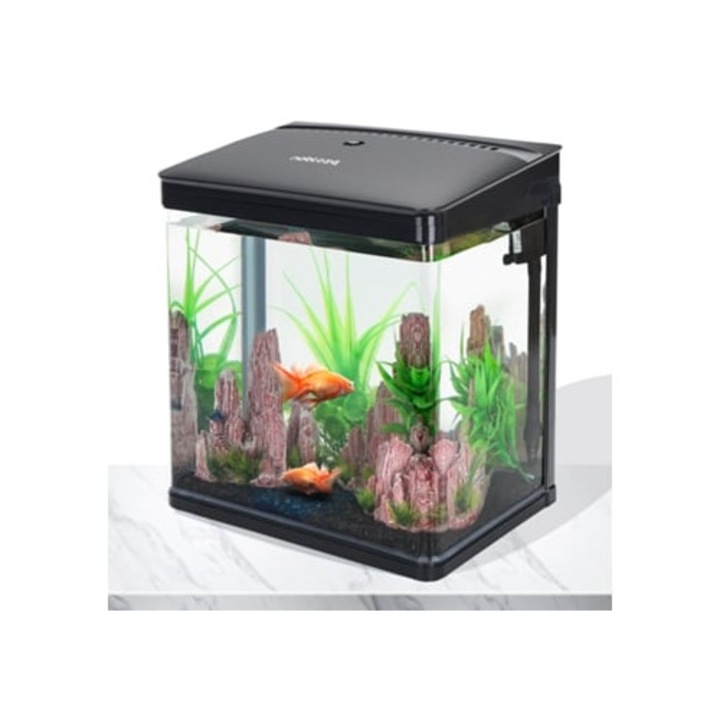 Acvariu NOBLEZA 14L cu capac si lumini LED, cristal negru
