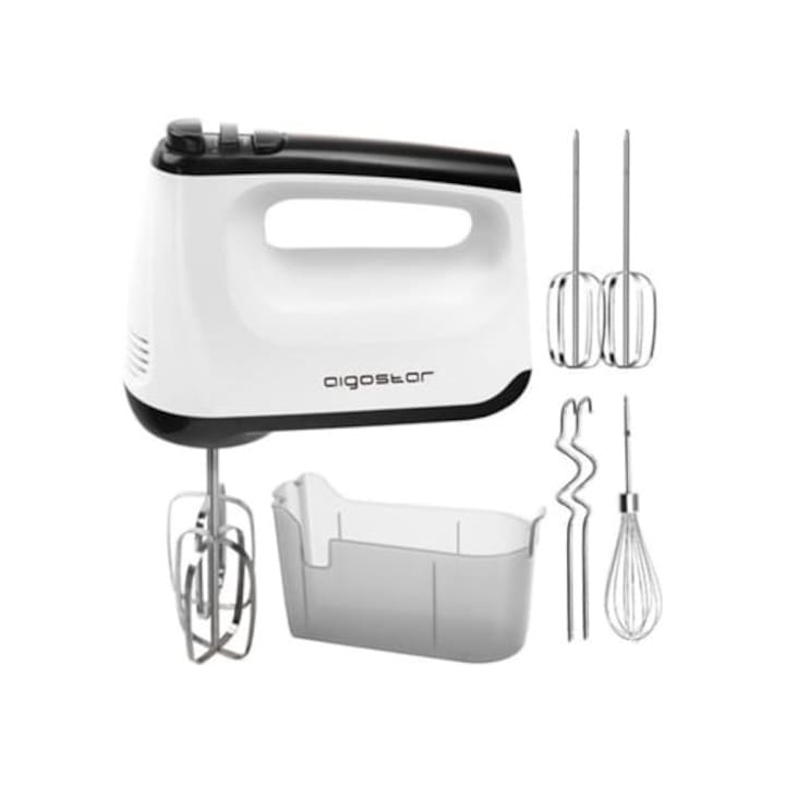 Mixer profesional Aigostar Pudding 400W, 6 viteze, 2 batai cu bete, 2 carlige de framantat, cutie de depozitare