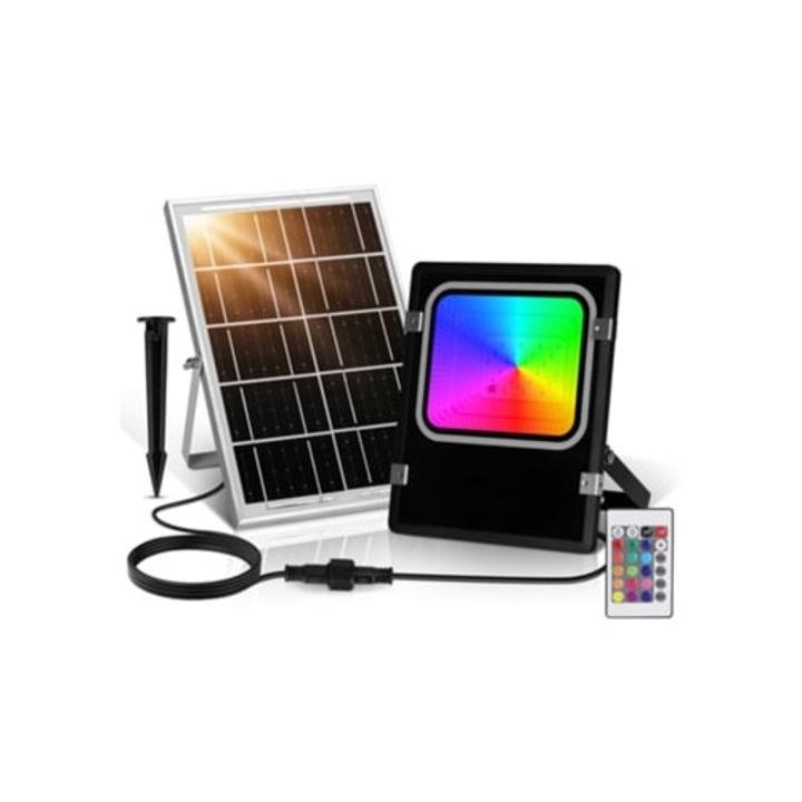 RGB napelemes projektor 50W, 4000mAh, IP66, vezérléssel, 5m kábellel, szett