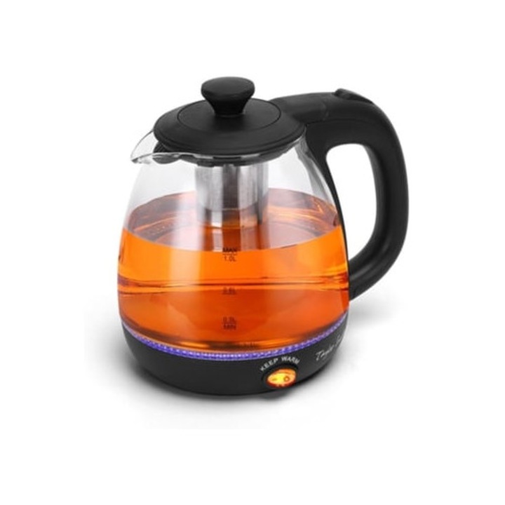 Fierbator electric Taylor Swoden 1L 2200W, sticla borosilicata, functie de mentinere a caldurii, lumina LED