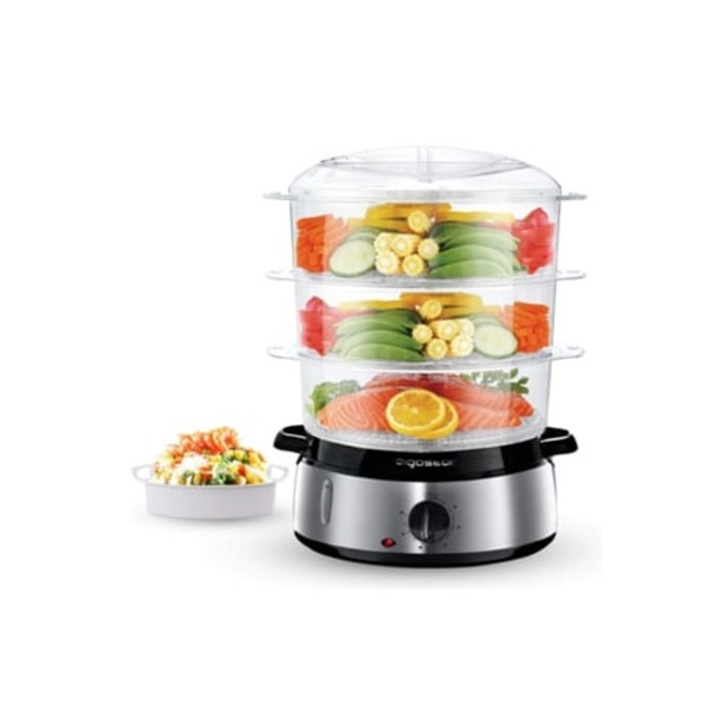 Aparat de gatit cu aburi AIGOSTAR Fitfoodie, otel inoxidabil, 3 niveluri detasabile, 9L, timer 60 minute