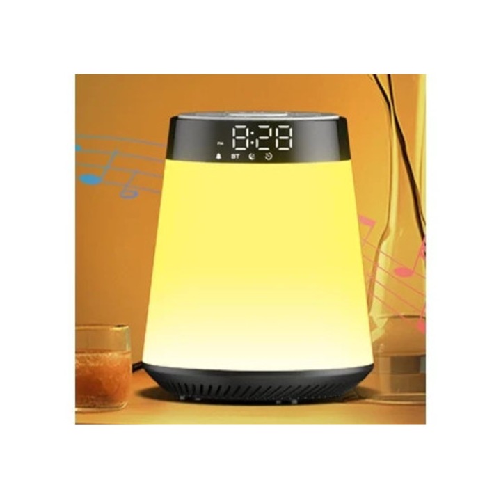 Dekoratív óra, ébresztőóra hajnalfény funkcióval, 21 relaxáló hang, 12 állítható színes fény, fehér