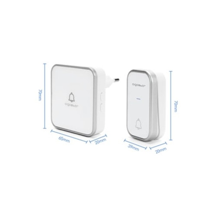 Sonerie wireless autoalimentata, impermeabila IP55, 36 melodii, 3 niveluri de volum, alb