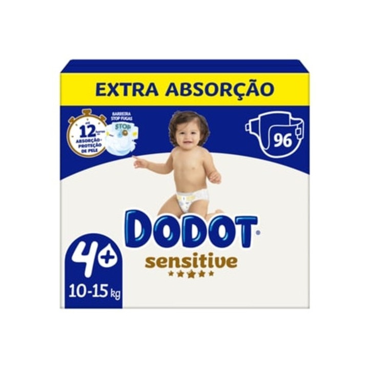 Scutece Extra Sensibile DODOT T4+ 10-15kg, set 96 unitati