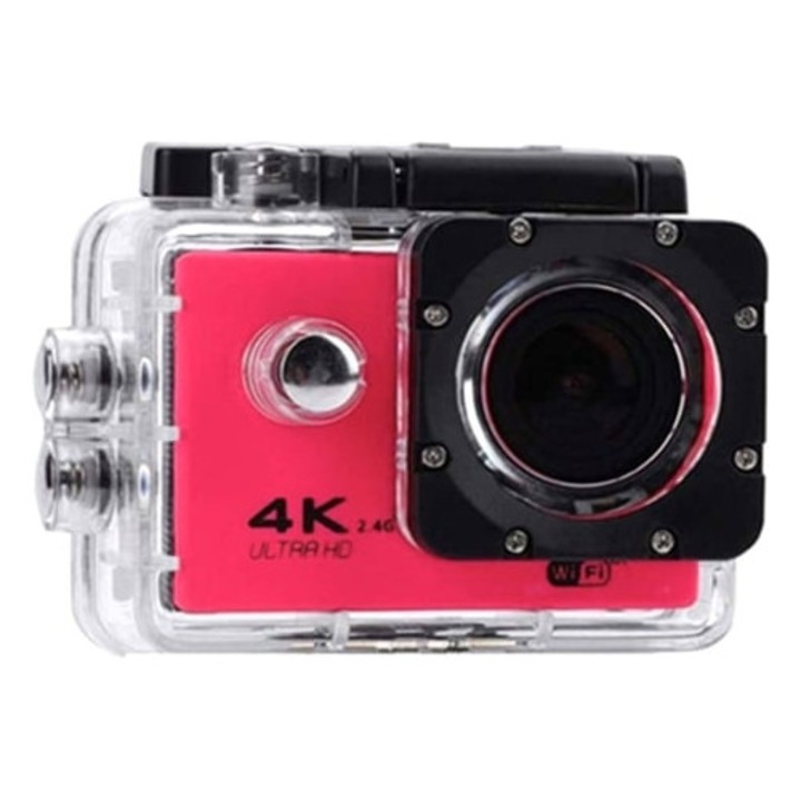 Екшън камера Camera video sport Action Cam 4K, 4K Ultra HD, Wi-Fi, розова