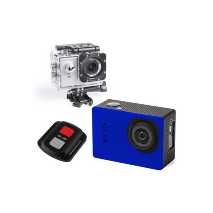 Camera video sport Klack Pro 4K, control de la distanta, accesorii de montare incluse, albastra