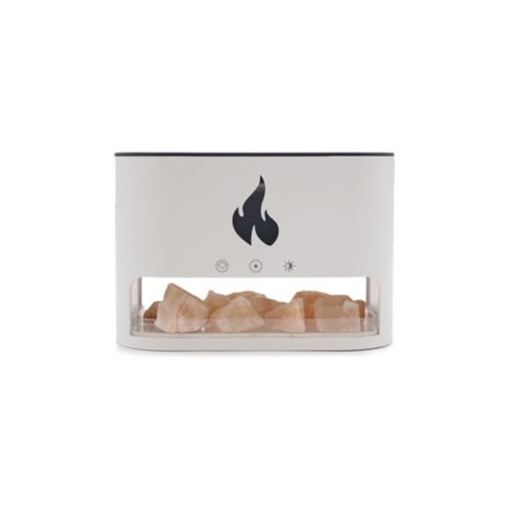 Umidificator si difuzor de aroma, efect de flacara, alb