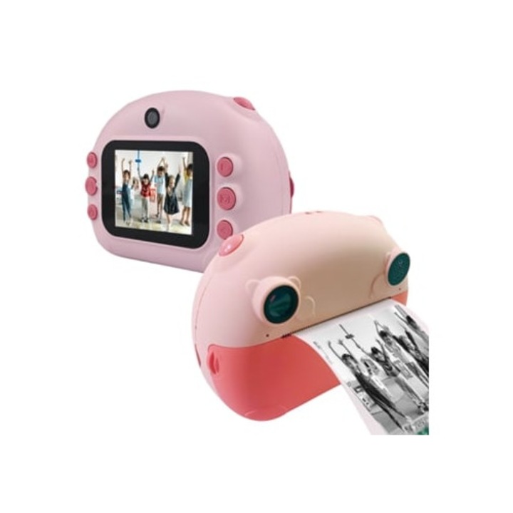 Camera foto instantanee pentru copii, KLACK, imprimare directa, roz