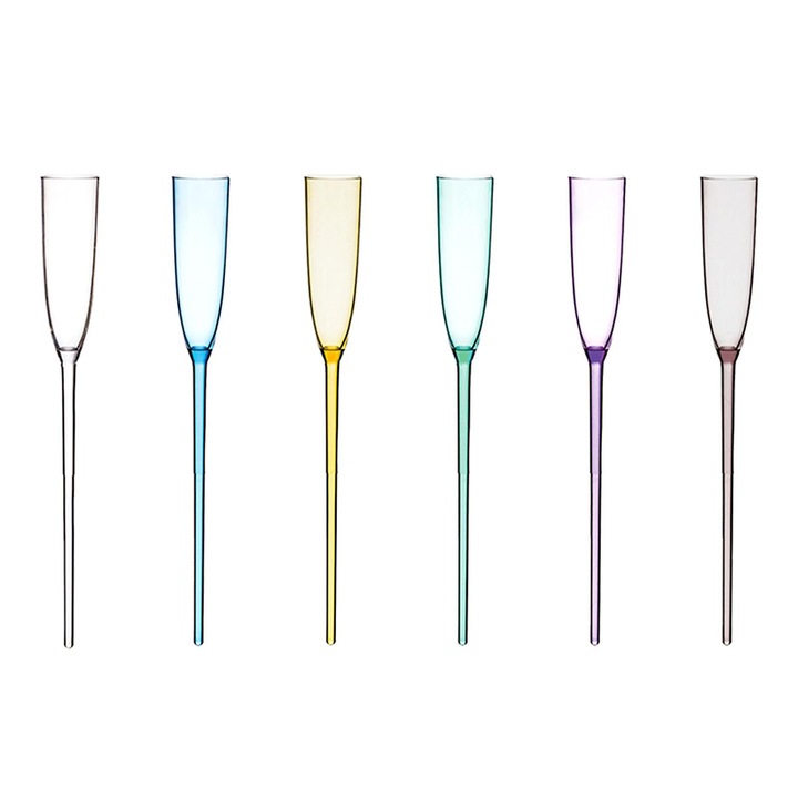 Színes pezsgős pohárkészlet, 6 darab, talp nélküli kialakítás, többszínű, 41x15.5x5.5cm