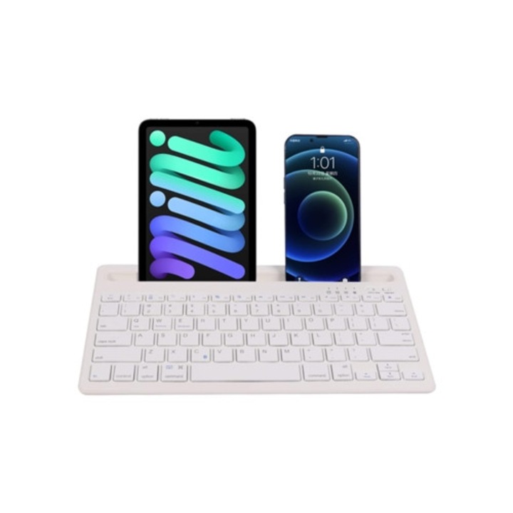 Tastatura wireless Bluetooth reincarcabila 2 canale, alba