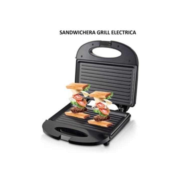 Sandwich-maker Lolek 750w, non-stick, temperatura automata, usor de curatat, culoare neagra