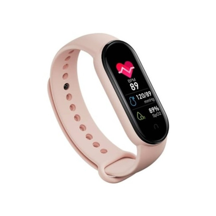 Bratara fitness KLACK Smartband, Bluetooth, roz, 2 zile autonomie