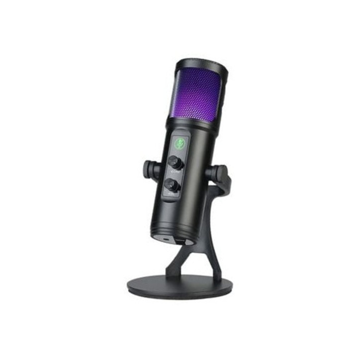 Microfon cu condensator si lumini RGB, negru