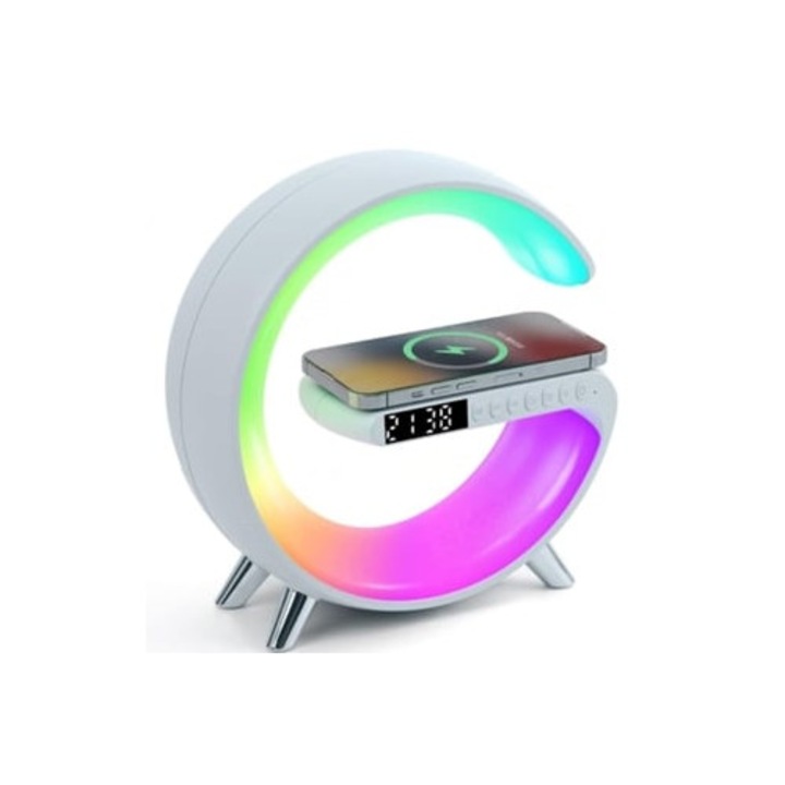 Veioza KLACK cu difuzor Bluetooth, ceas de alarma, incarcator wireless Tip G