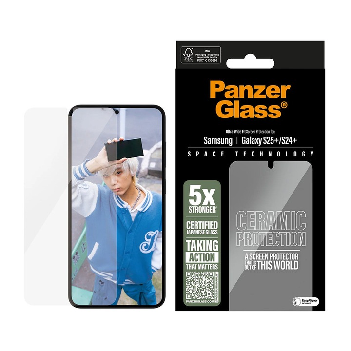 Folie pentru Samsung Galaxy S25 Plus / S24 Plus - PanzerGlass® Ultra-Wide Fit Ceramic Screen Protector w. EasyAligner - Clear