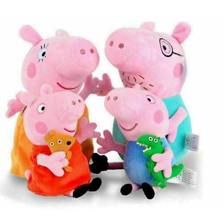Set jucarii de plus Peppa Pig, Daddy Pig 30cm, Mommy Pig 30cm, Peppa Pig 20cm, George Pig 20cm