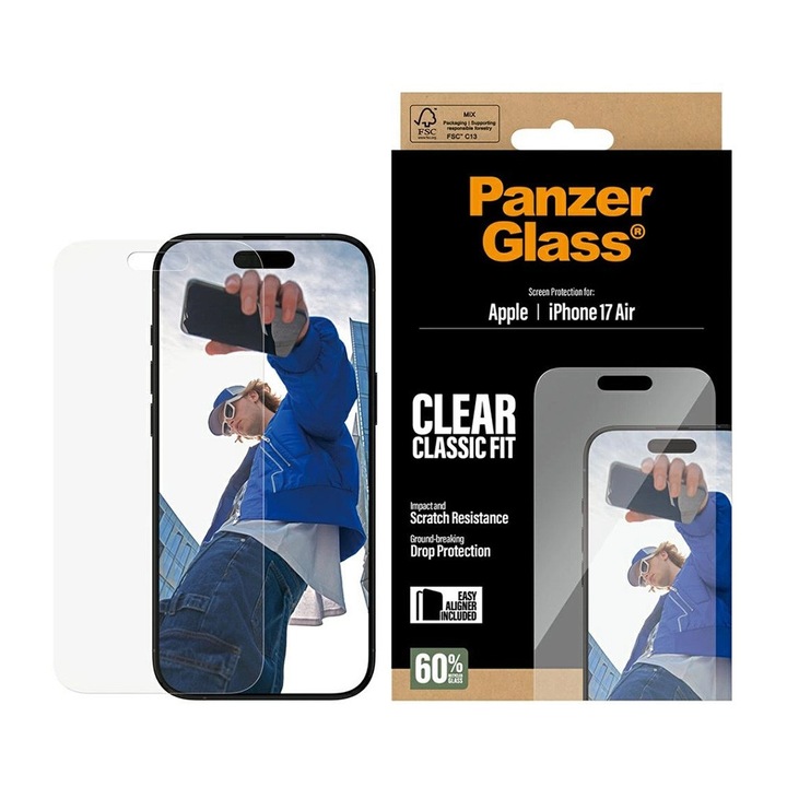 Folie pentru iPhone 17 Air - PanzerGlass® Classic Fit Screen Protector w. EasyAligner - Clear