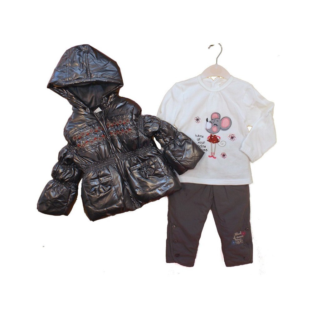 Compleu fetite, Tom &Kiddy, gri/alb,varsta 0-12 luni