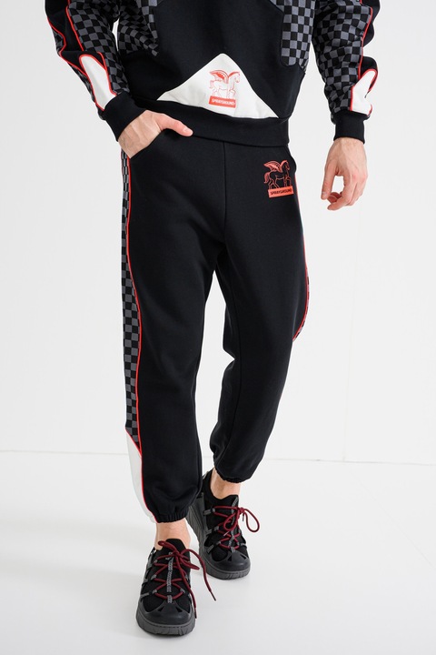 Sprayground, Pantaloni de trening cu imprimeu Triple Decker, Negru/Gri inchis