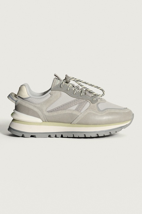 HOFF, Pantofi sport wedge cu garnituri din material sintetic, Alb fildes/Gri deschis