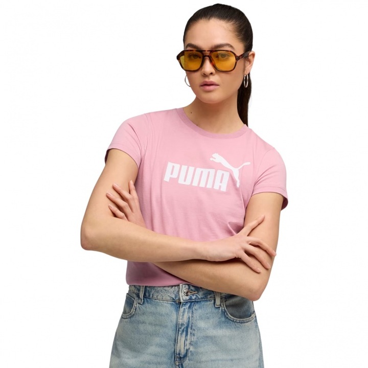 Tricou sport dama, Puma, Ess No.1 Logo, roz, material bumbac