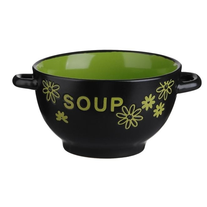 Bol de ceramică Soup Negru Verde, 700 ml