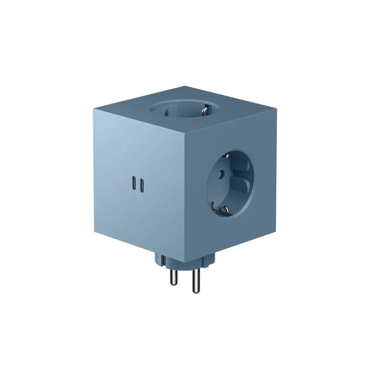 Кубичен разклонител AVOLT, Square 2, 3 контакта, 2xUSB-C, идеален за дома/офиса, минималистичен дизайн, син